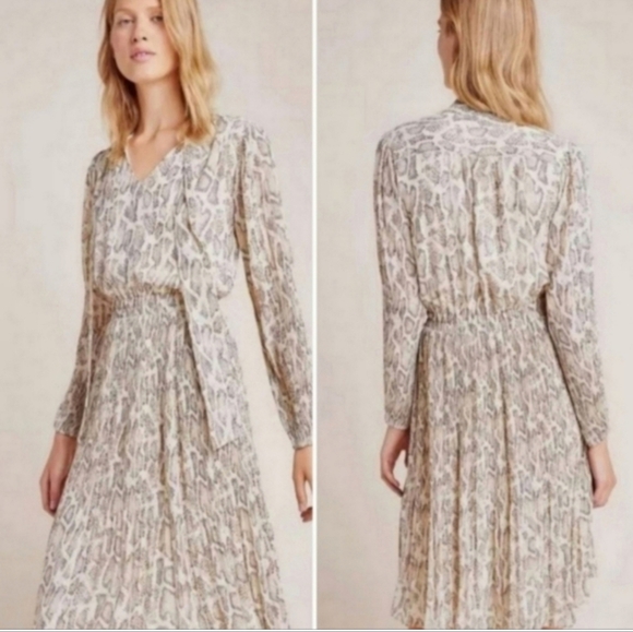 Anthropologie Current Air Olivia Snake Print Pleated Midi Dress XS - Picture 16 of 16